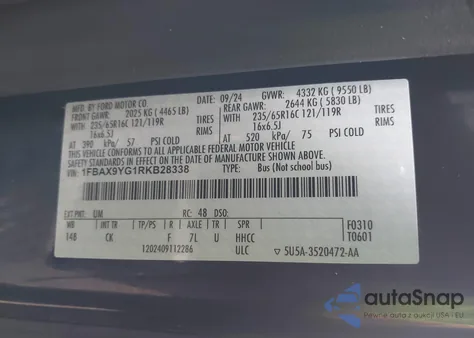 2024 Ford Transit-350 Passenger Van Xlt from USA, damaged, VIN 1FBAX9YG1RKB28338